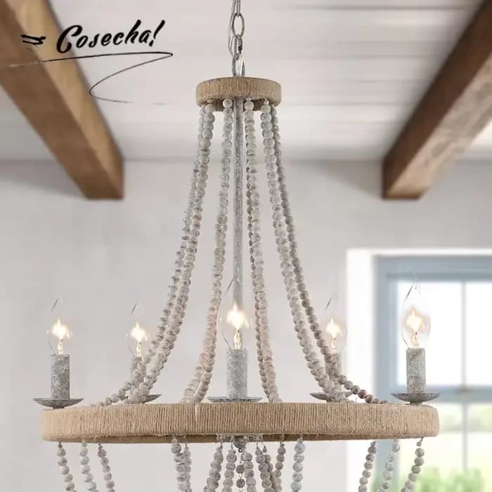 Lustre perlé en bois style bohémien, élégant, style nordique rétro Simple, en corde tissée, pour salon, chambre à coucher, crèche, cuisine