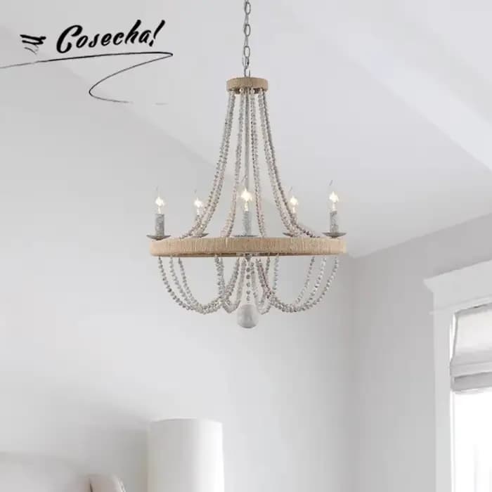 Lustre perlé en bois style bohémien, élégant, style nordique rétro Simple, en corde tissée, pour salon, chambre à coucher, crèche, cuisine