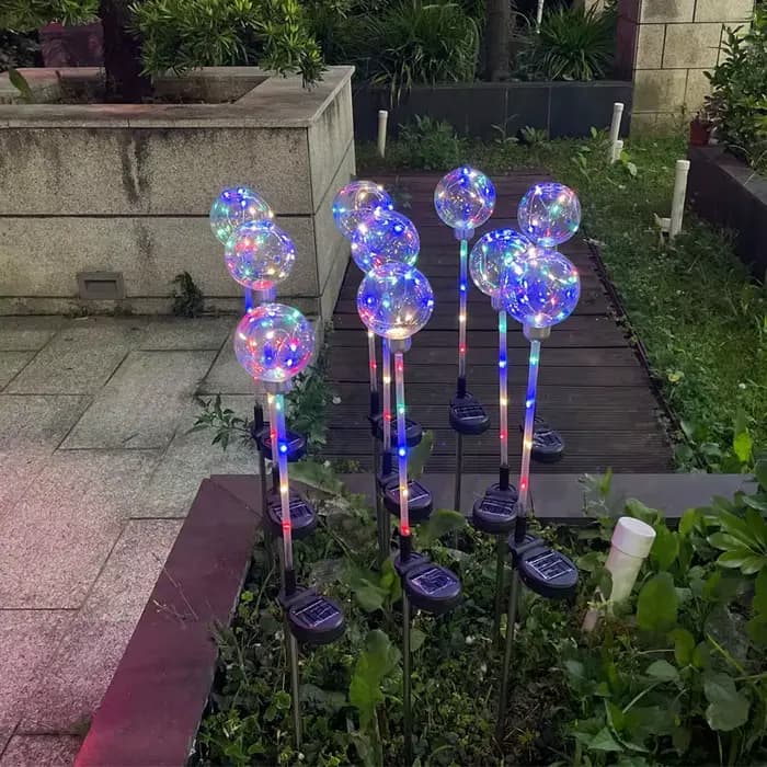 Paquet de 2 lampes solaires de jardin en cuivre, Globes wie, lumières sur piquet solaires, lampe multicolore étanche pour décoration de jardin de paysage de voie