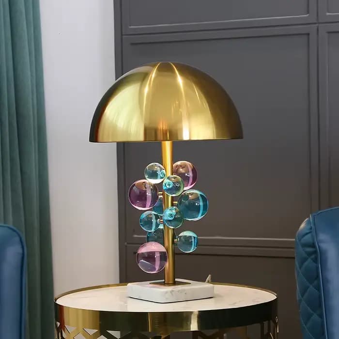 Globo-Lampe de Table Créative Manuelle en Forme de Champignon, Boule de Verre Colorée pour Salon, Chambre à Coucher, Lecture