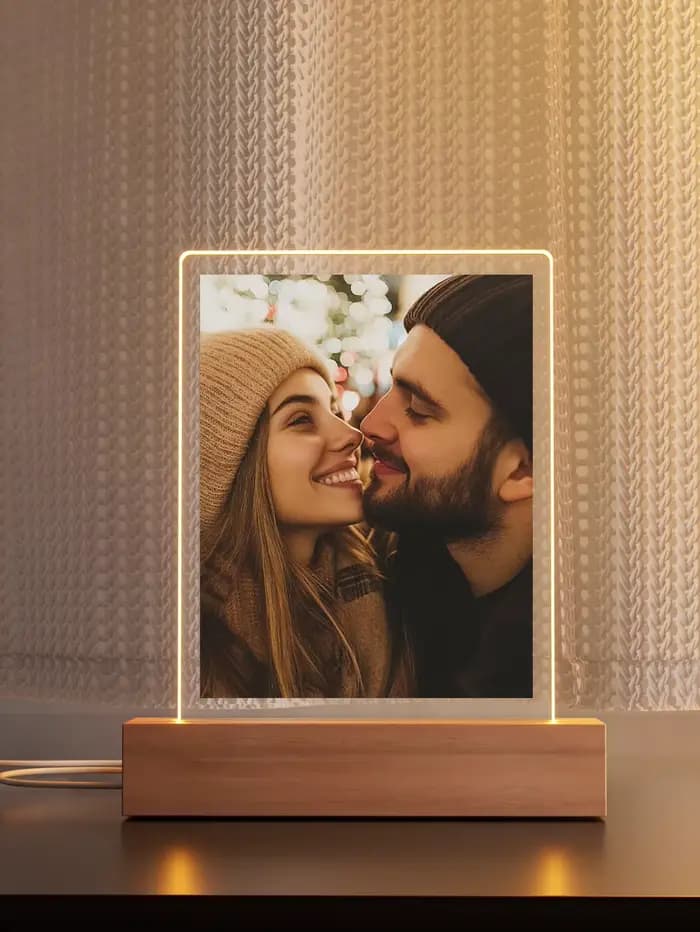 Veilleuse Led Photo de collage de Couple personnalisée, veilleuse acrylique personnalisée avec photo et texte, lumière photo personnalisée,