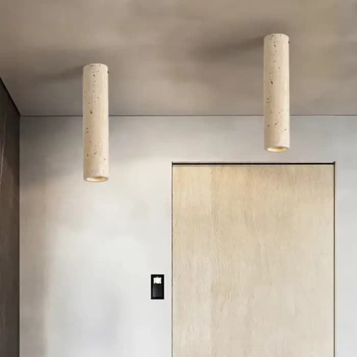 Plafonnier cylindrique en travertin, éclairage encastré en pierre avec ampoule spot E27, luminaires pour balcon, dressing et comptoir