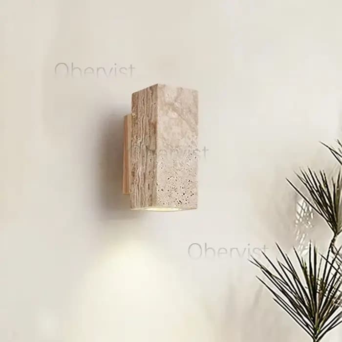 Applique murale design Wabi Sabi en pierre calcaire et travertin, éclairage LED, pour chevet, chambre, salon, escalier, couloir, décoration et lustre
