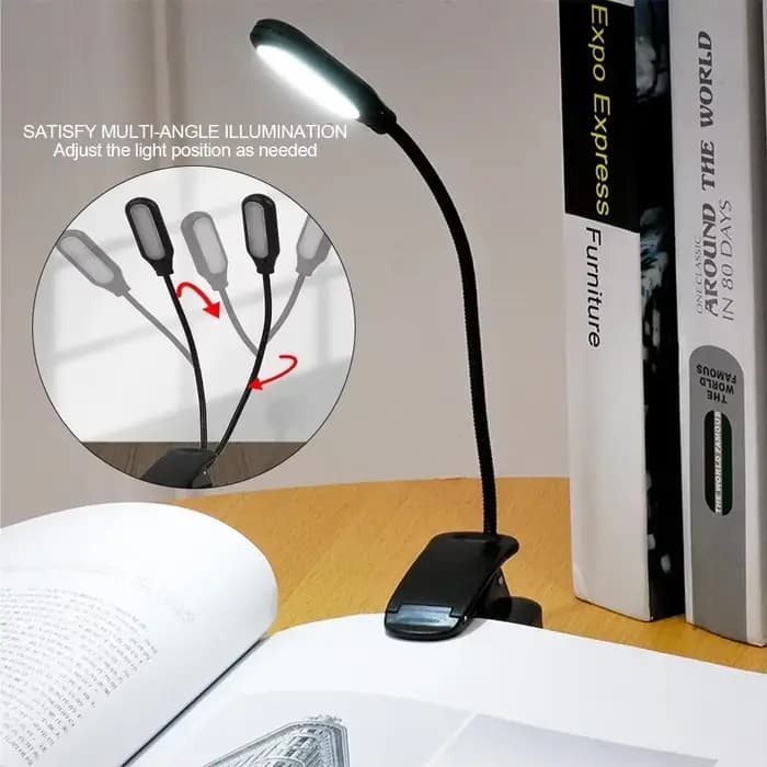 Lampe de lecture LED portable, lumière du jour blanche, flexible, clip facile, lampe de nuit, chambre à coucher