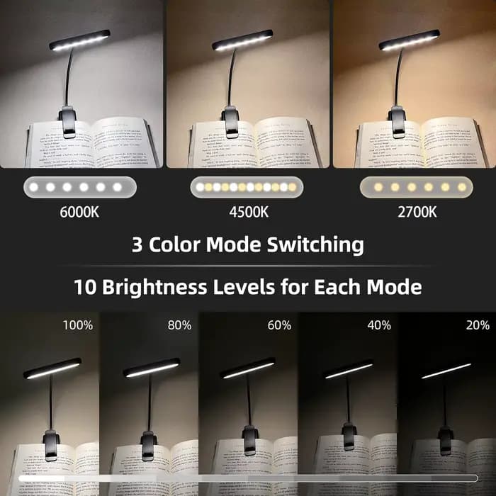 Lampe de lecture à 14 LED rechargeable par USB, lumière chaude, froide, blanche, lumière du jour, portable, flexible, facile à clipser, lampe de lecture nocturne
