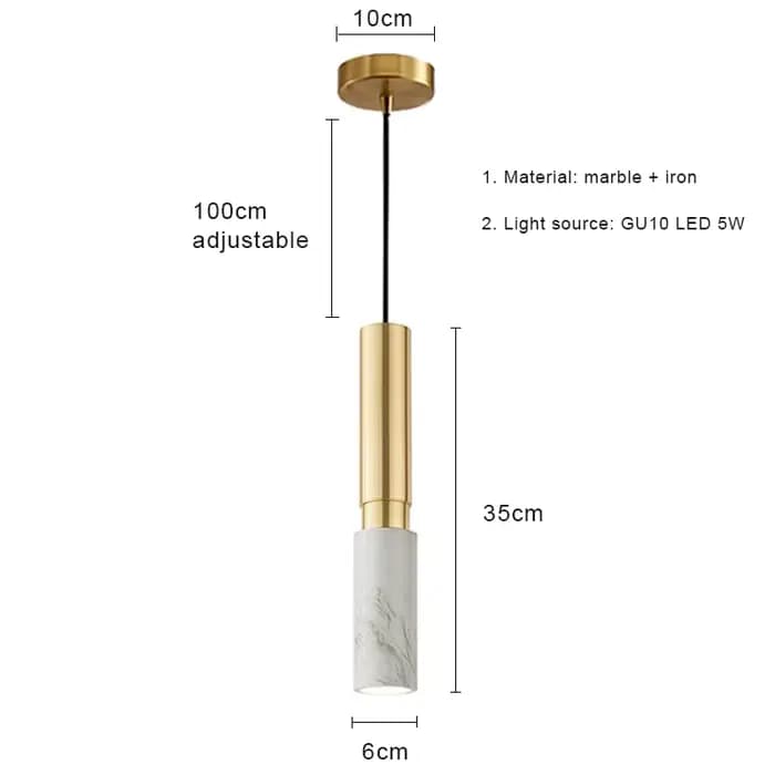 Lampe suspendue cylindrique en marbre LED moderne pour table à manger, éclairage de luxe pour chambre à coucher, salon, décoration de la maison