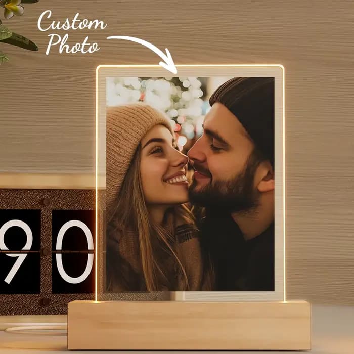 Veilleuse Led Photo de collage de Couple personnalisée, veilleuse acrylique personnalisée avec photo et texte, lumière photo personnalisée,