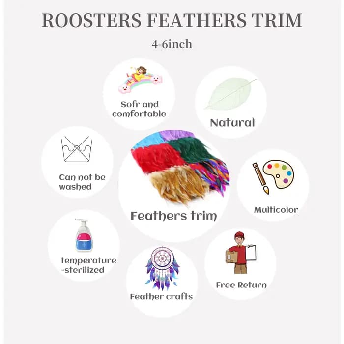 Plumes de faisan de dégager multicolores jetables, garniture à franges pour l'artisanat, décoration de robe, plume de coq naturelle gratuite, 1 mètre