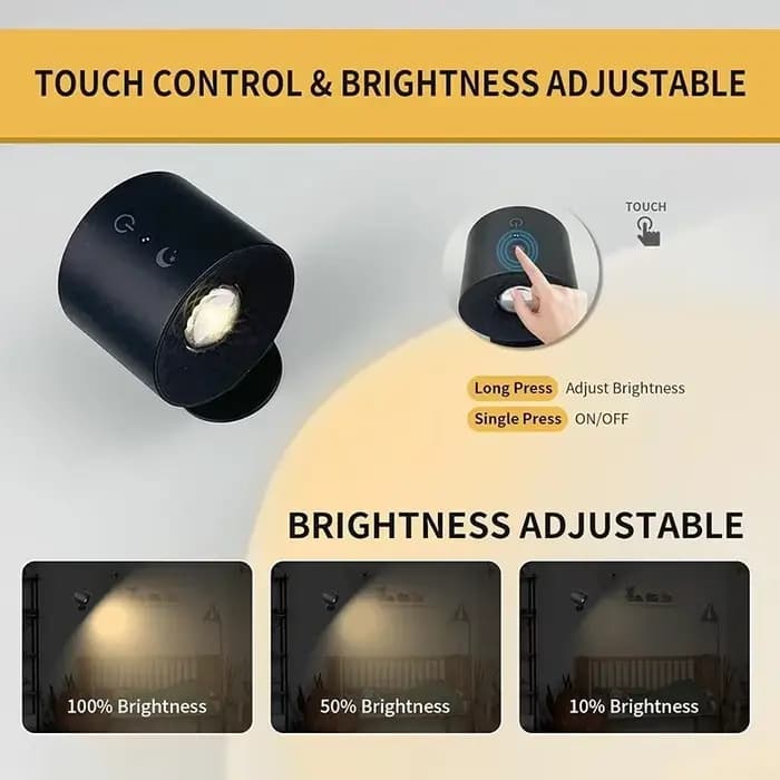 Lampe murale Led Double tête, commande tactile, télécommande rotative à 360 degrés, Recharge USB, veilleuse Portable sans fil pour chambre à coucher, lampe de lecture