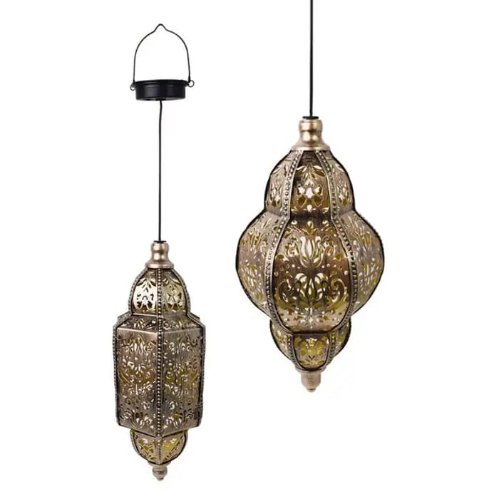 Lanterne solaire à énergie solaire, batterie au lithium, décoration extérieure en fer forgé, étanche avec crochet, lanterne marocaine pour usage extérieur