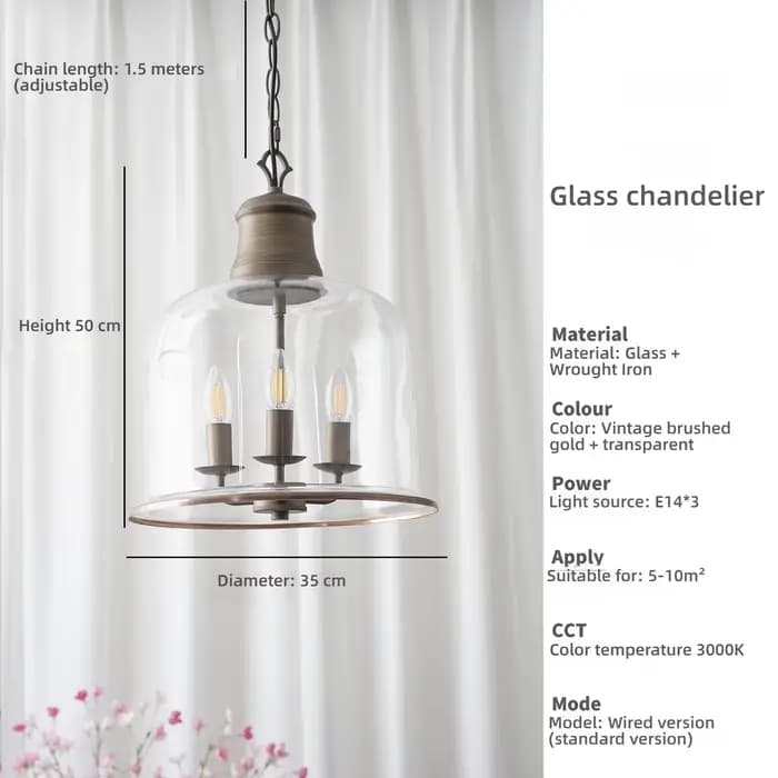 Luminaire suspendu Led rétro américain en verre transparent, décoration de la maison, salon, chambre à coucher, table d'îlot, luminaire à trois couleurs