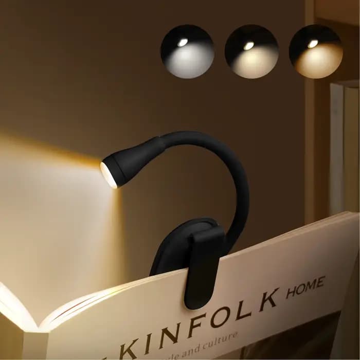 Lampe de lecture LED pour livre, protection des yeux, 3 couleurs réglables, lumière à clip 360° ° Lampe d'étude pliable rechargeable pour la lecture en voyage ou dans la chambre
