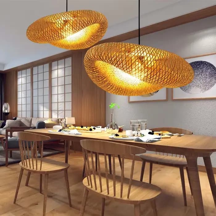 Nouvelles lampes suspendues en bambou plafonniers rotin osier Lustre tricoté à la main tressage suspendu maison salle à manger tressé décoration chaude
