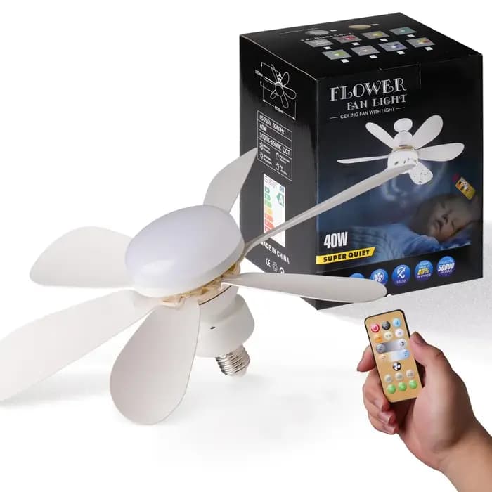 Ventilateur de plafond LED 40W E27 avec télécommande pour variation de luminosité, adapté au salon, au bureau, à un usage domestique, 85-265V