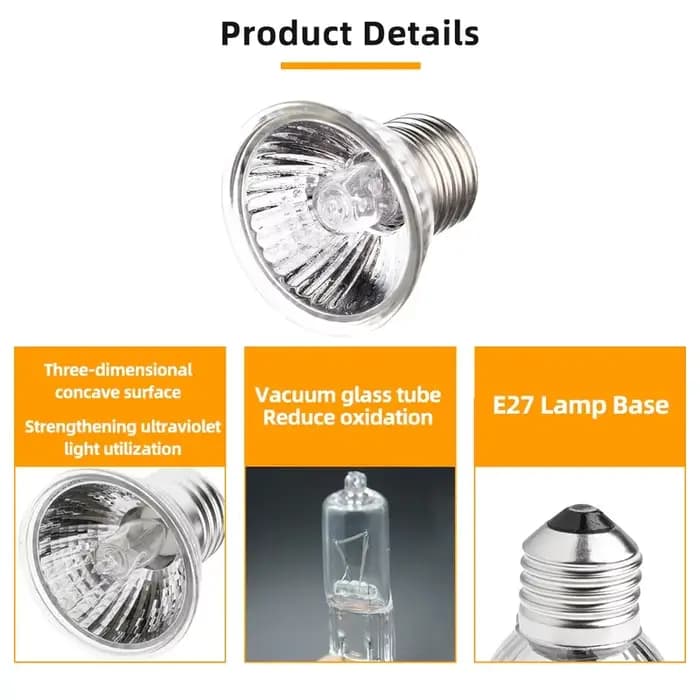 Lampe chauffante pour animaux de compagnie, lampe de repos pour tortue et lézard, ampoule pour caméléon, lampe chauffante pour reptiles, UVA et lumière du soleil non remboursable, 25W, 50W, 75W
