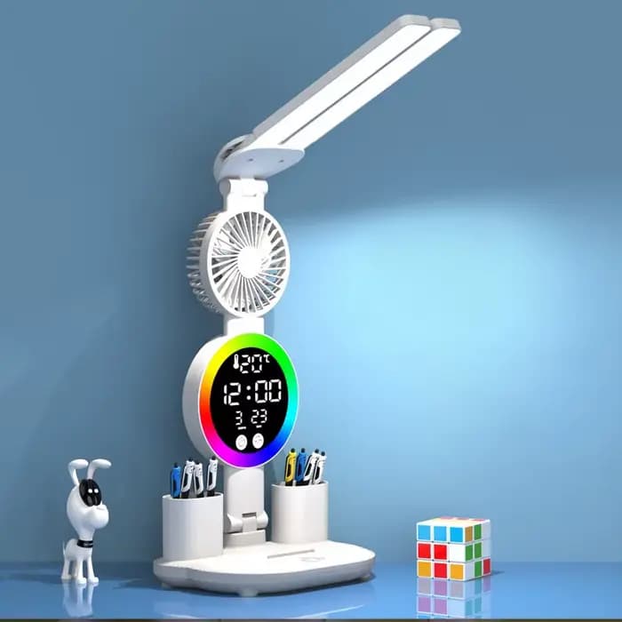 Lampe de Table Led Rechargeable pour lampe de bureau d'étude lampe de lecture veilleuse Led avec ventilateur horloge Led affichage lampe de bureau de lecture