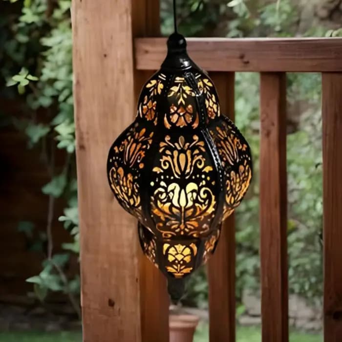 Lanterne solaire à énergie solaire, batterie au lithium, décoration extérieure en fer forgé, étanche avec crochet, lanterne marocaine pour usage extérieur