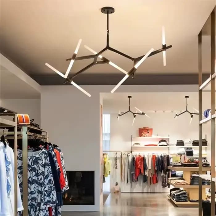 Lustre de branche d'arbre minimaliste moderne, Tube de verre de luxe, lumière irrégulière pour LOFT industriel, salon, salle à manger en métal