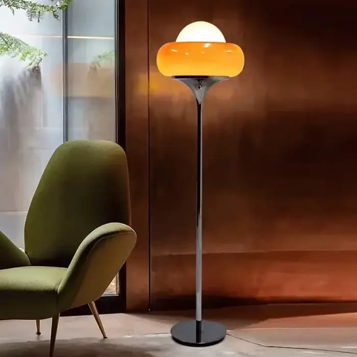 Evely Kevin-Lampadaire LED en verre, abat-jour en métal, lampe de table rétro, orange et rouge, lampe de table à tarte aux œufs, salon et chambre à coucher, étude