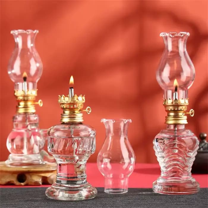 Lampe à huile en verre, lanterne classique rétro vintage, portable, grande capacité, éclairage décoratif intérieur/extérieur, durable, d'urgence