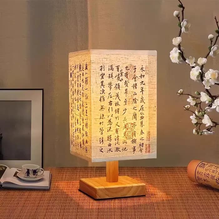 LED décoration lampes de Table Simple Dimmable prise veilleuse tissu abat-jour carré chambre Style chinois chevet bureau lumières