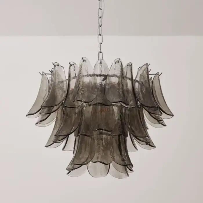 Lustre en verre de Murano fait à la main, gris fumé, Design artistique, lampes suspendues pour chamb