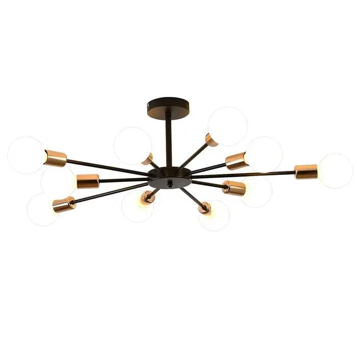 Plafonnier industriel en métal au design moderne, composé de plusieurs luminaires, finition peinte e
