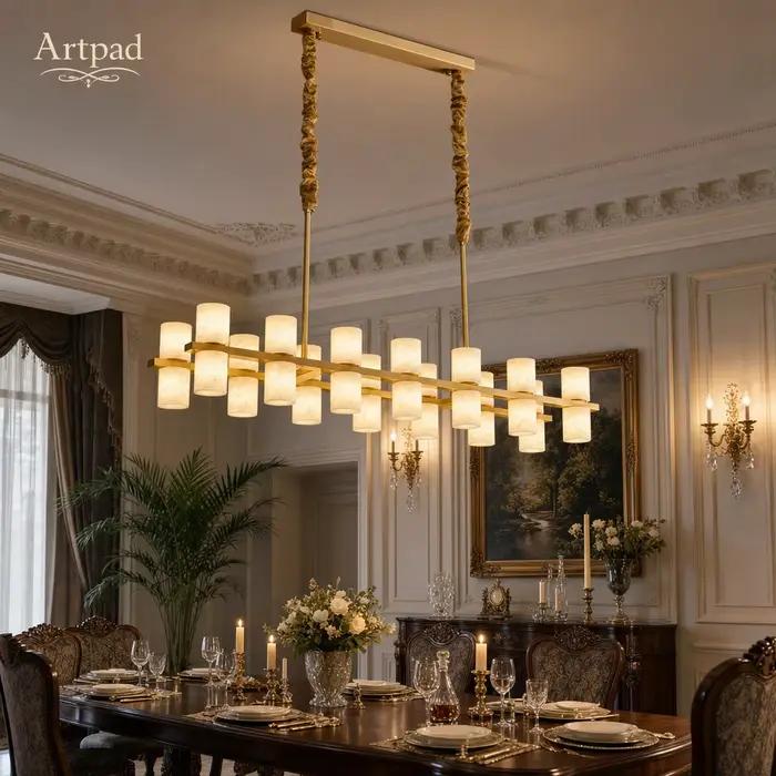 Luminaire suspendu en cuivre poli et marbre pour éclairage moderne et élégant pour salon, salle à manger, chambre à coucher et autres pièces