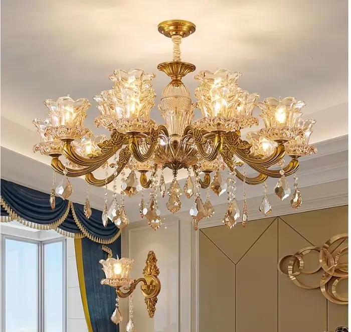 Lustre européen Style bougie lampe suspendue D66cm H50cm luminaires alliage verre Restaurant salle à