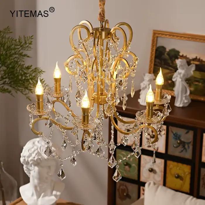 Lustre suspendu en cristal doré style Art Déco moderne pour salon chambre salle à manger et cuisine avec chaîne réglable et finition luxe