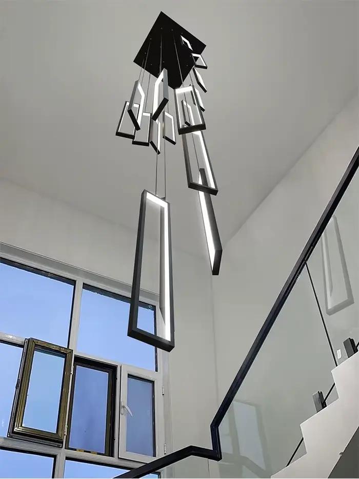 Lustre d'escalier carré en aluminium moderne simple pour loft duplex salon de décoration plafond luminaire occasions spéciales