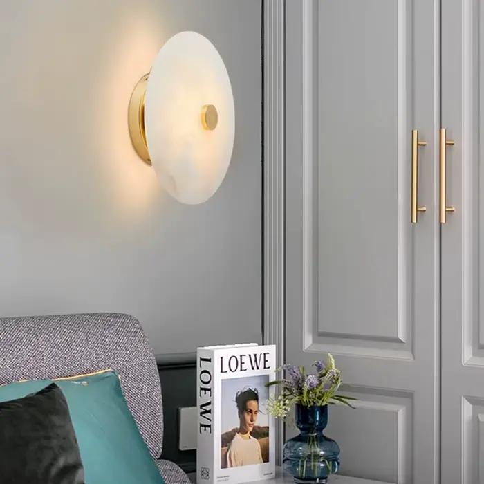 Applique murale LED circulaire en marbre naturel design moderne pour salon chambre à coucher couloir escalier chambre d'étudiant et espaces extérieurs à offrir
