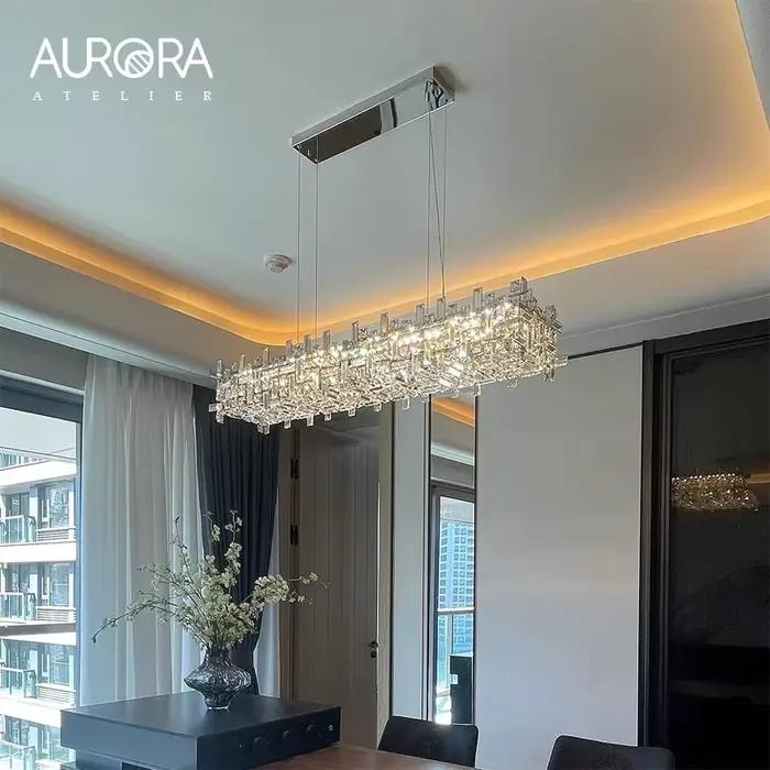 Lustre moderne suspendu fer et verre transparent pour salon élégant design contemporain à offrir pour occasions spéciales