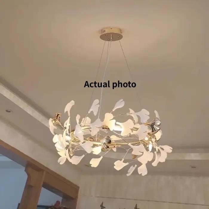Nordique or feuille de Ginkgo acrylique Art Led lustre suspension pour chambre d'hôtel restaurant salon décoration moderne led