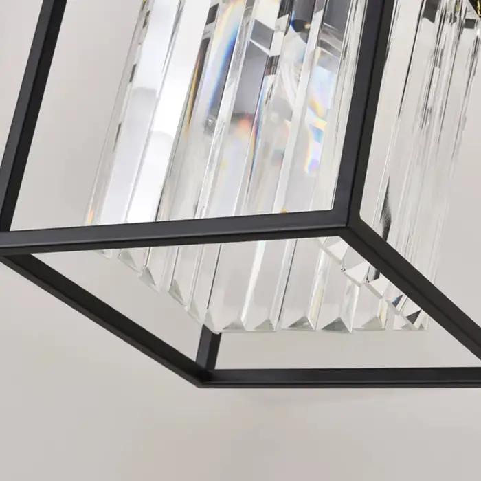 Lustre en cristal moderne noir doré lampe suspendue pour salle à manger décoration de luxe pour maison éclairage dîlot cuisine lustre rectangulaire led
