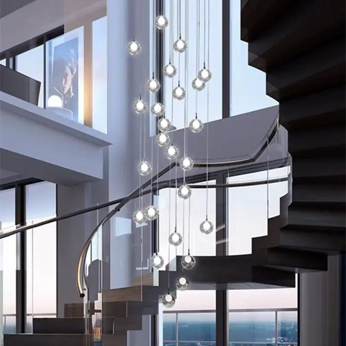 Lustre en verre à bulles LED pour escalier, design contemporain, éclairage subtil, installation facile, hôtel, salon, couloir, ambiance romantique