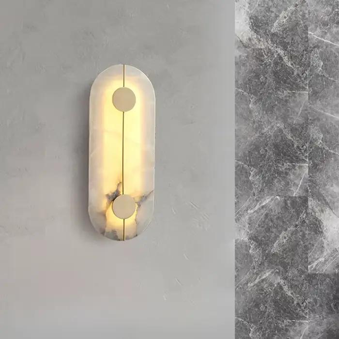 Applique murale ronde moderne en albâtre en marbre naturel pour salon chambre à coucher chevet couloir cuisine décoration d'intérieur lumière LED élégante pour femmes occasions spéciales