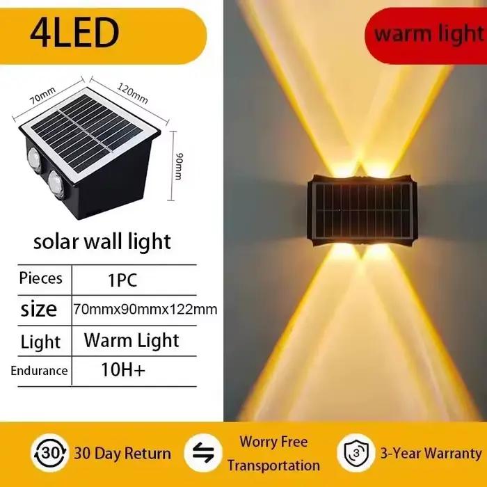 Projecteur Mural Solaire à Éclairage Haut et Bas, Lampes Solaires Extérieures pour Clôture, Lampe Mu