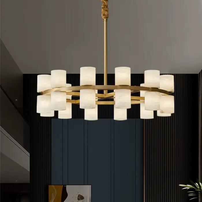 Luminaire suspendu en cuivre poli et marbre pour éclairage moderne et élégant pour salon, salle à manger, chambre à coucher et autres pièces