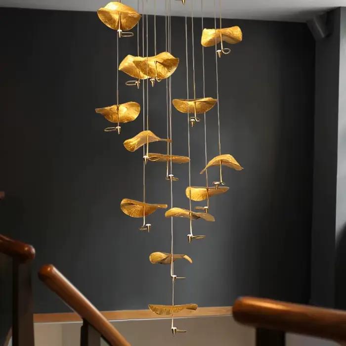 Plafonnier en cuivre plaqué avec design nordique moderne pour salon loft escaliers source lumineuse LED élégant à offrir occassions spéciales