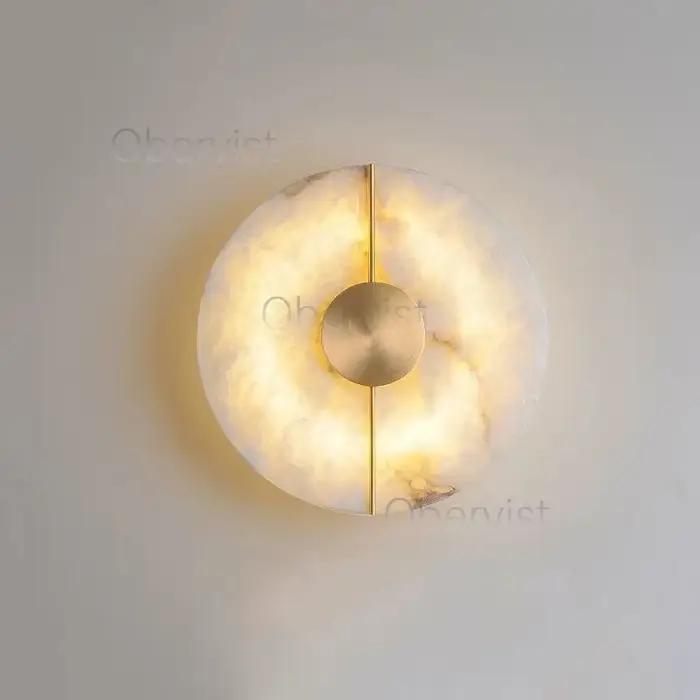 Applique murale moderne en marbre d'albâtre ronde de lune pour chambre à coucher salon entrée et décoration intérieure élégante