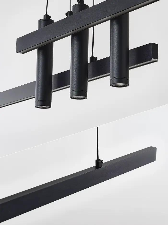 Lustre linéaire moderne en fer brossé avec source de lumière LED pour éclairage de salle à manger, cuisine et bureau