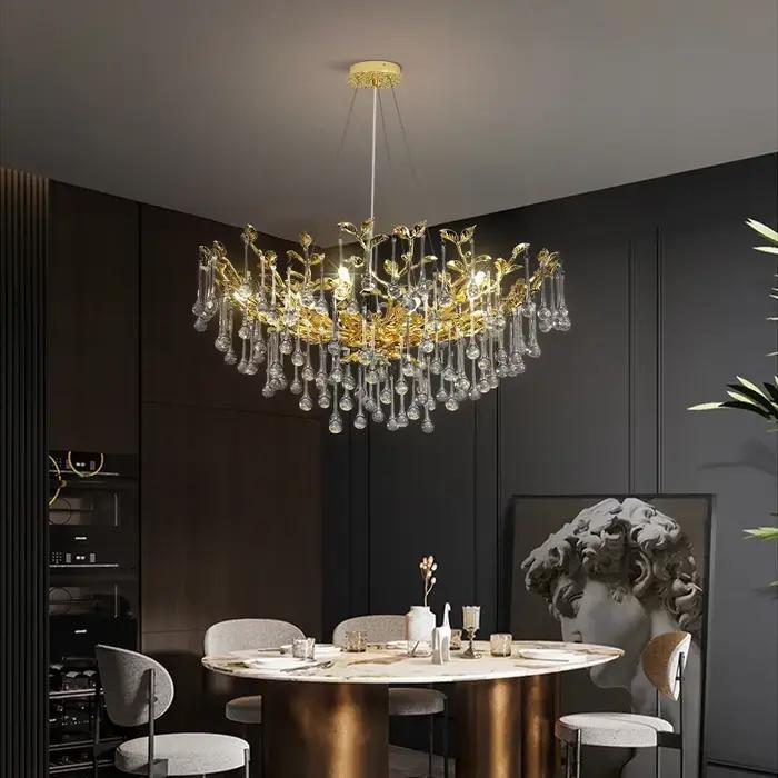 Lustre en cristal doré avec branche ronde, lustre de plafond, salle à manger, salon, table de cuisin