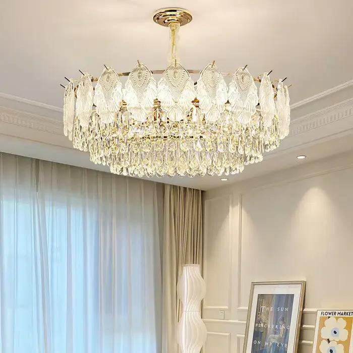 Lustre en cristal de luxe français moderne ronde ovale avec couvercle en verre lampe suspendue pour salon salle à manger chambre à coucher hôtel