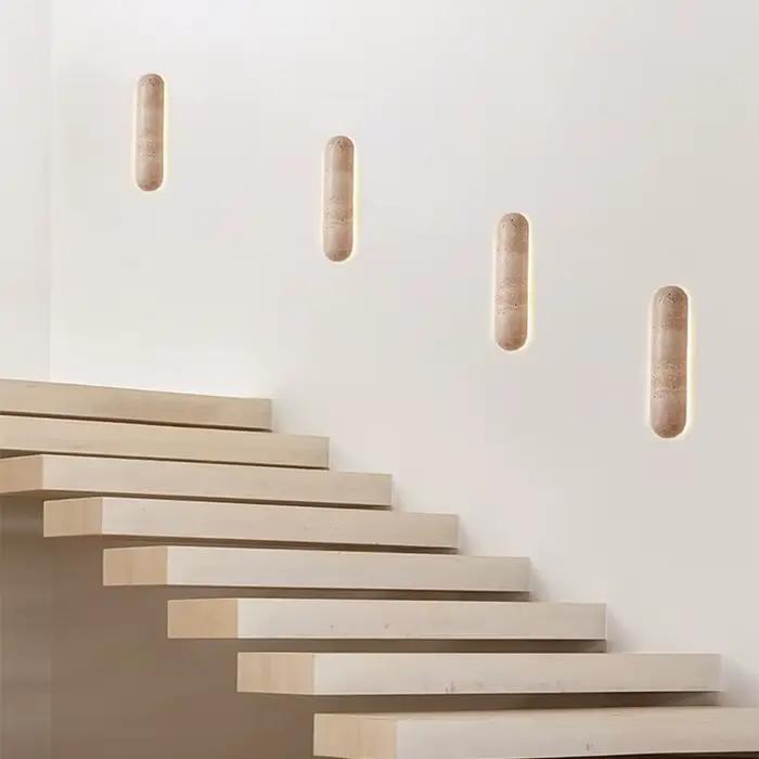 Lampe murale en travertin jaune naturel pour chambre à coucher, éclairage de chevet et décoration intérieure moderne