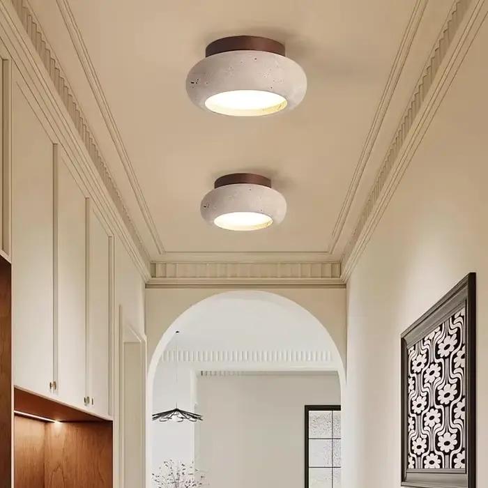 Plafonnier en bois et travertin jaune à la japonaise pour éclairer la cuisine, salle à manger, chambre à coucher, entrée, étude et salle de bain