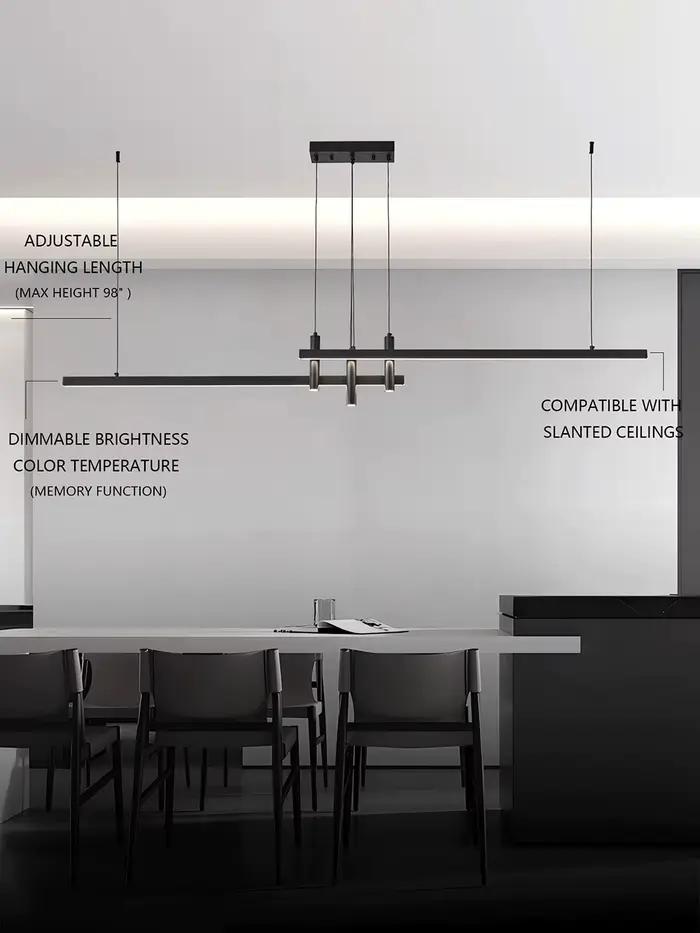 Lustre linéaire moderne en fer brossé avec source de lumière LED pour éclairage de salle à manger, cuisine et bureau