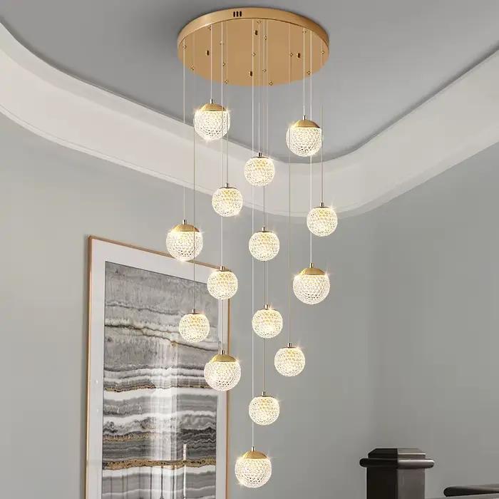 Lustre Long en Spirale pour Escaliers Moderne avec Éclairage LED Luxe pour Salon Chambre Hôtel Occasions Spéciales
