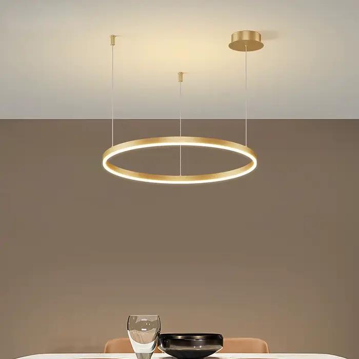 Lustre Led moderne salon anneaux brossés lampe suspendue or cadre noir éclairage intérieur pour usage résidentiel et professionnel occassions spéciales