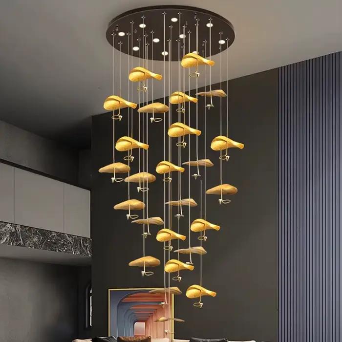 Plafonnier en cuivre plaqué avec design nordique moderne pour salon loft escaliers source lumineuse LED élégant à offrir occassions spéciales